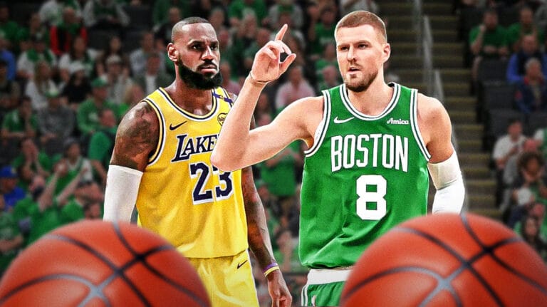 Kristaps Porzingis drops defiantly after a 21-point loss to the Lakers