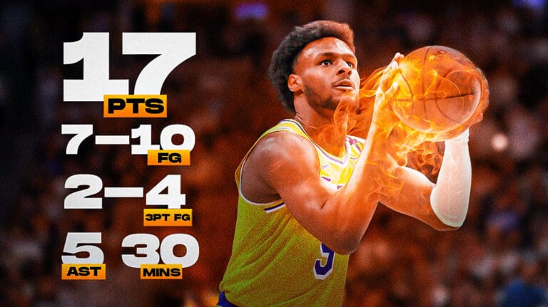 Lakers’ Bronny James reacts to the night for the Goosh in her career