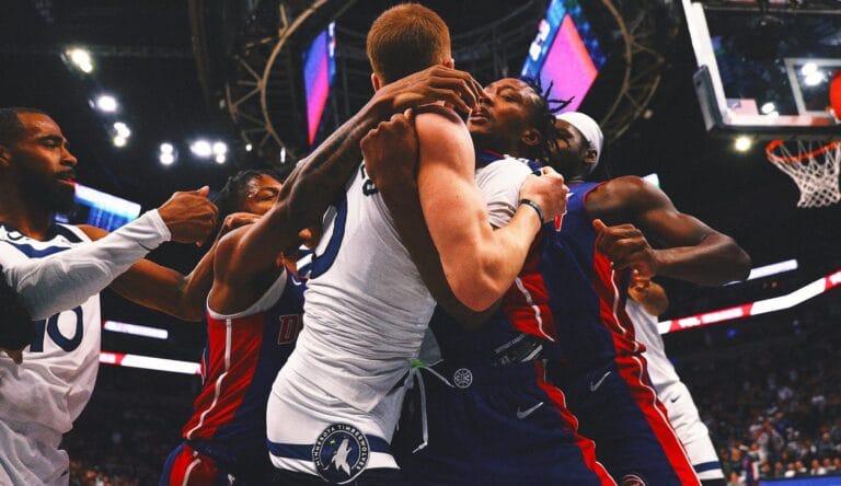 5 players included a fight for pistons-timbervolves.