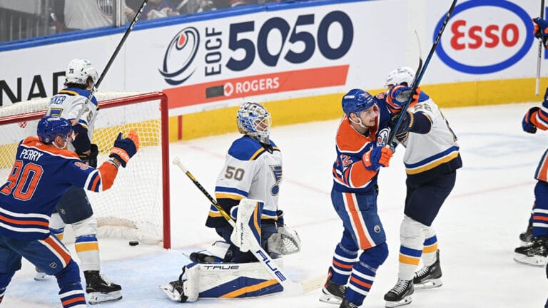 Chaotic Oilers-Blues Brawl set him on fire Jordan Binnington, Corey Perry