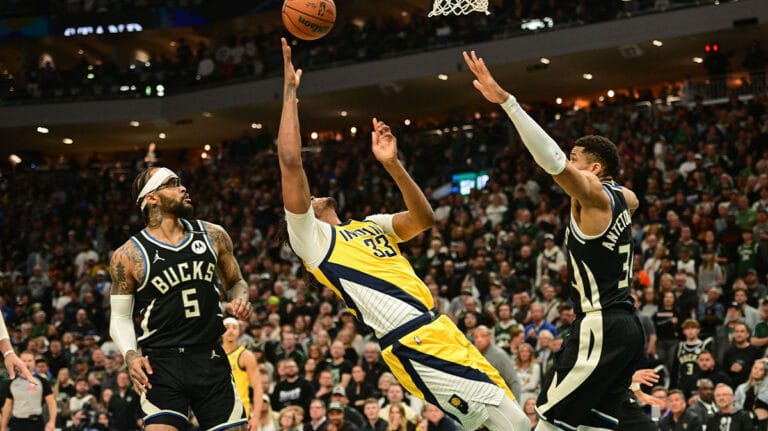 Pacers’ Miles Turner Emratrasses Giannis Antetokounpu with dunk poster