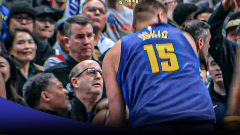 Nikola Jokic, Jeff van Gundi Go Virus for a brawl for a ball