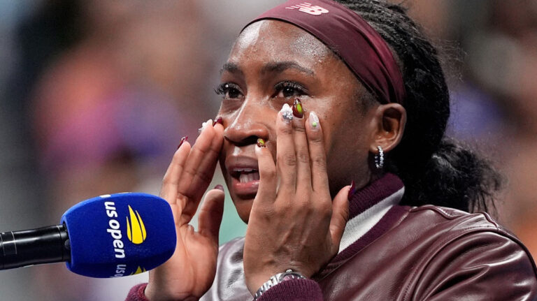 Coco Gauff is summed up during an emotional message on the crowd