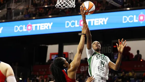 Dominique Malonga is proud to advance in his ends near the circle