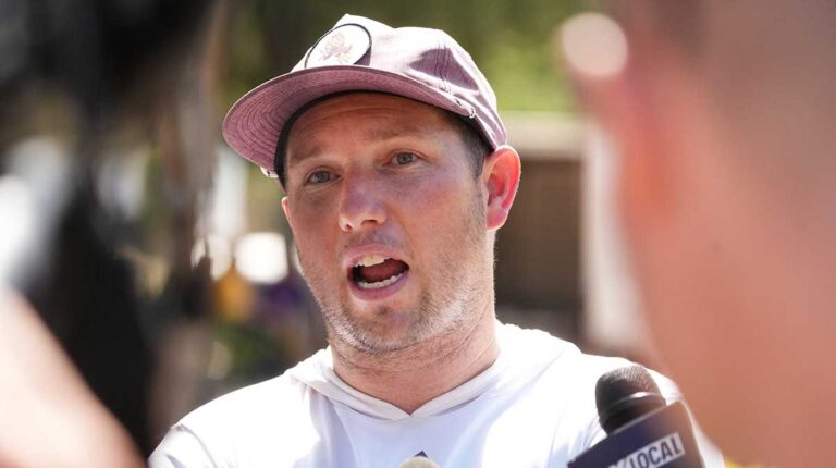 An emotional Kenny Dillingham leaves the interview after being upset by Texas Tech