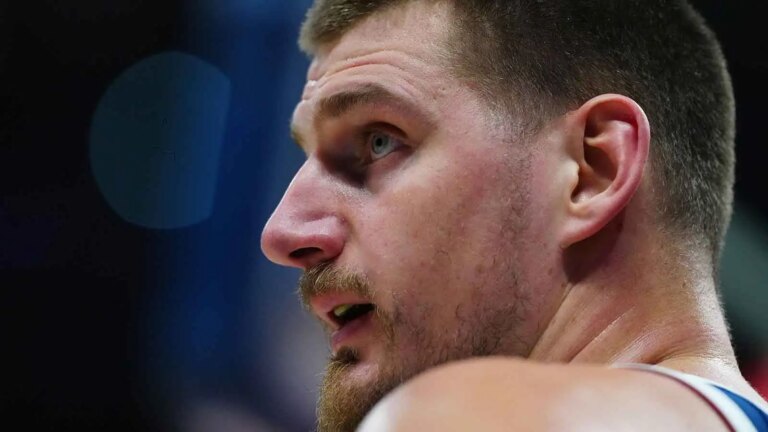 Nikola Jokic reacts to passing Kareem Abdul-Jabbar on the all-time list