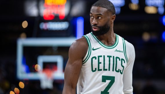 Jaylen Brown near Larry Bird