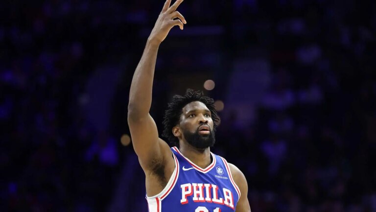 Joel Embiid completes a career milestone with a 3-ball against the Cavs