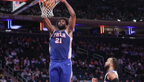 With a smile, Joel Embiid finally finds his way to a dunk