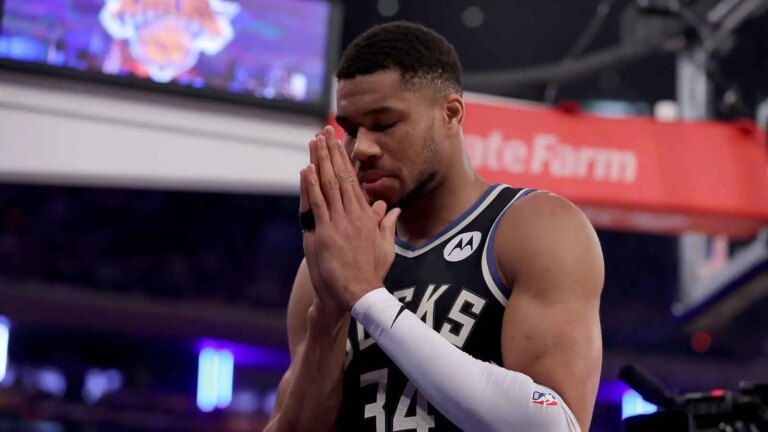 Giannis’ 5-word “legend” mic drops next to the Wolf of Wall Street meme