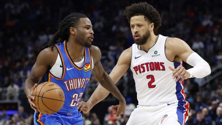 Cade Cunningham approves of LeBron James in the win against the Thunder